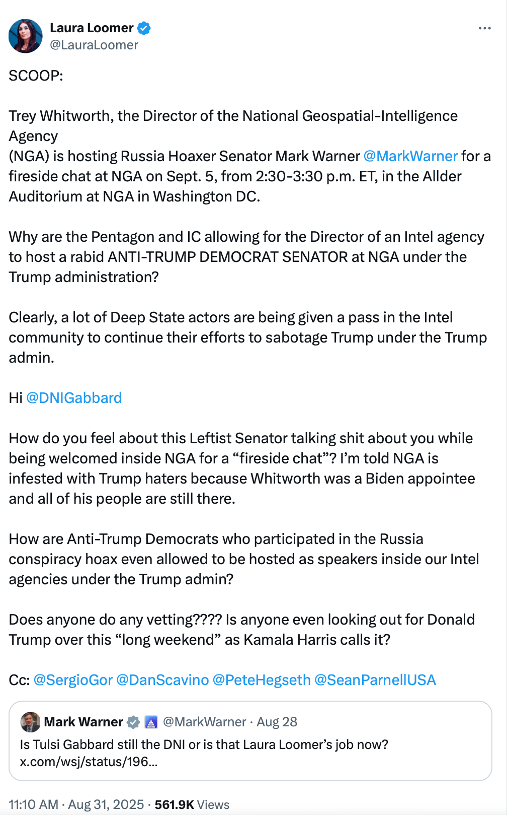 Laura Loomer is trying to get the Director of NGA&nbsp;fired…